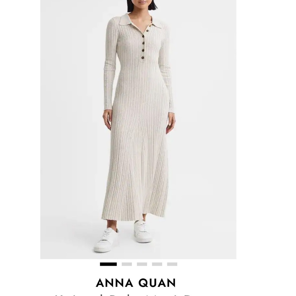 Anna Quan Cream Ribbed Polo Maxi Dress
